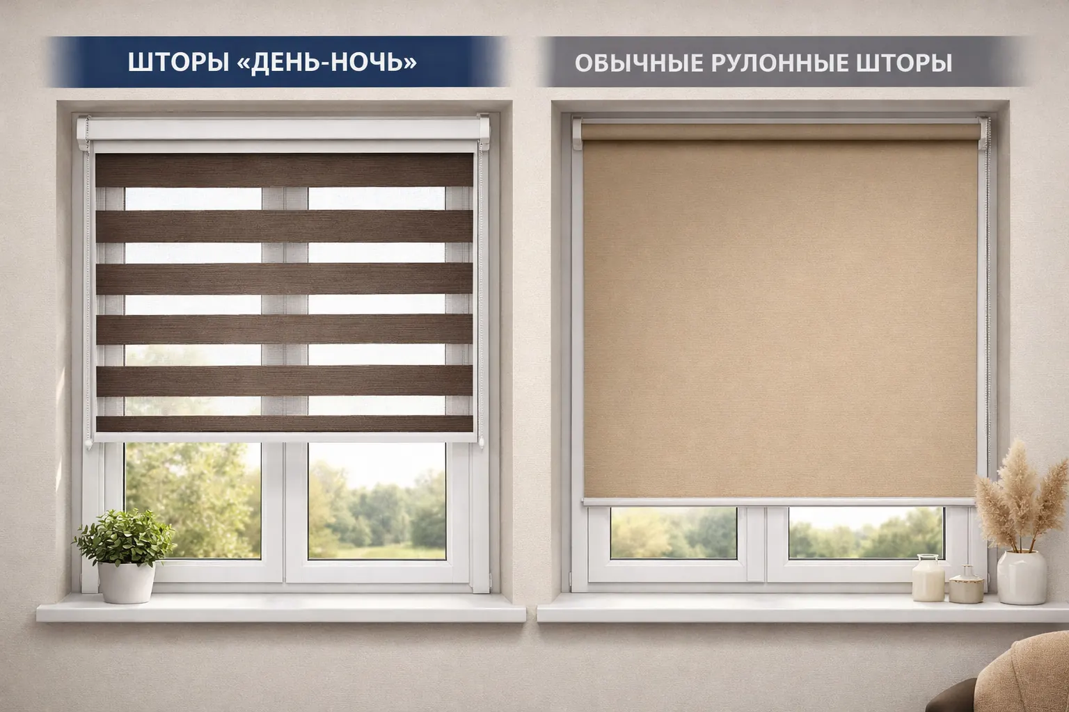 Сравнение рулонных и двойных штор